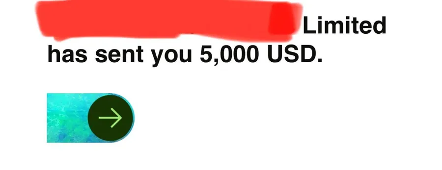 Limited has sent you 5,000 USD.
